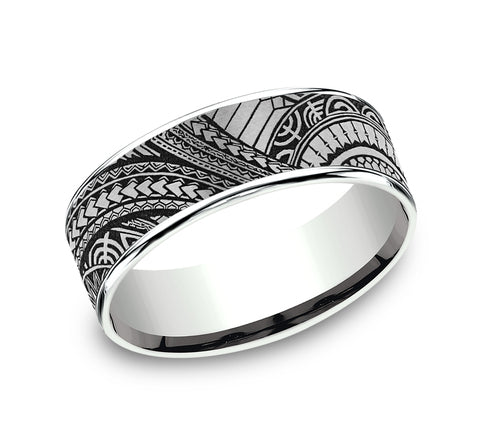 The Polynesian - 14K White/Grey-Black Titanium wedding band