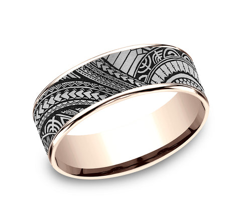 The Polynesian - 14K Rose/Grey-Black Titanium wedding band