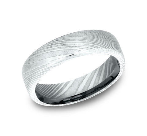 Euro-Dome Comfort Fit - Damascus Steel wedding band for men