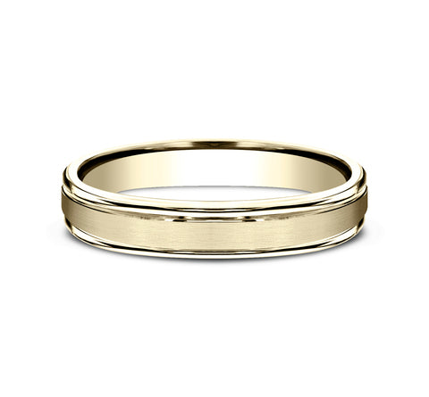 front view of 18K Yellow satin center wedding band