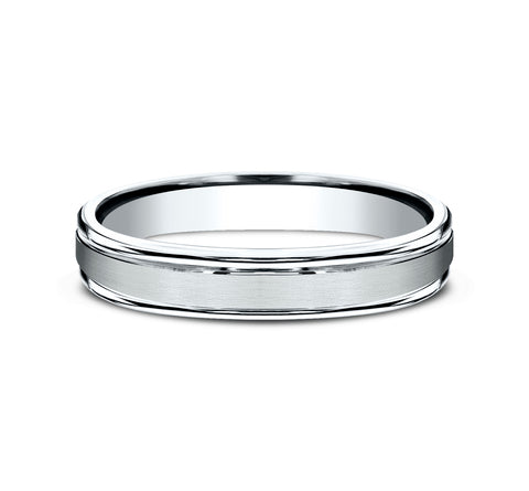 front view of platinum wedding band with polished round edges