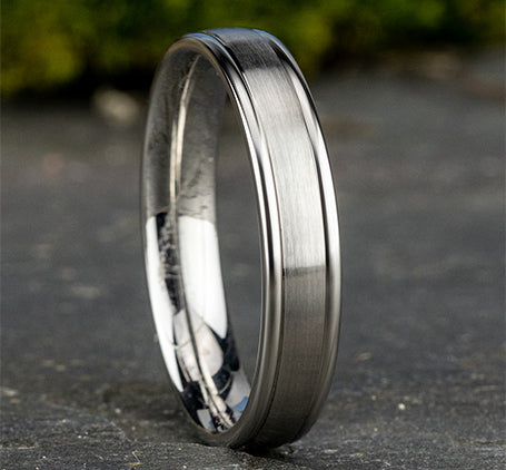 platinum wedding band with polished round edges 