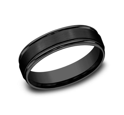 black titanium Satin center, polished round edges wedding band