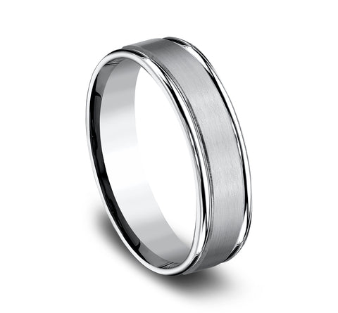 side view cobalt white Satin center, polished round edges, wedding band