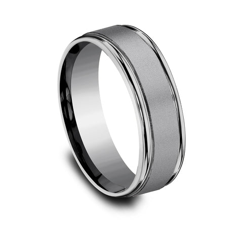 tantalum grey wedding ring with polished round edges, side view
