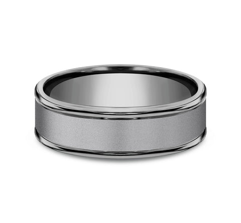 tantalum grey wedding ring with polished round edges, front view 