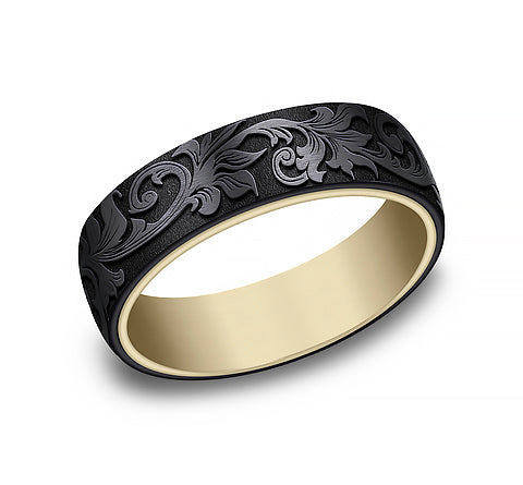 The Palace - 14K Yellow/Black Titanium wedding band