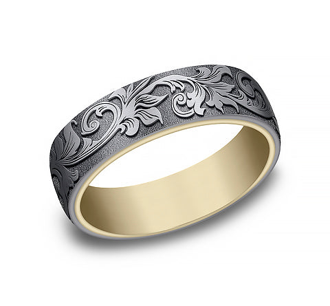 The Palace - 14K Yellow/Tantalum Grey wedding band