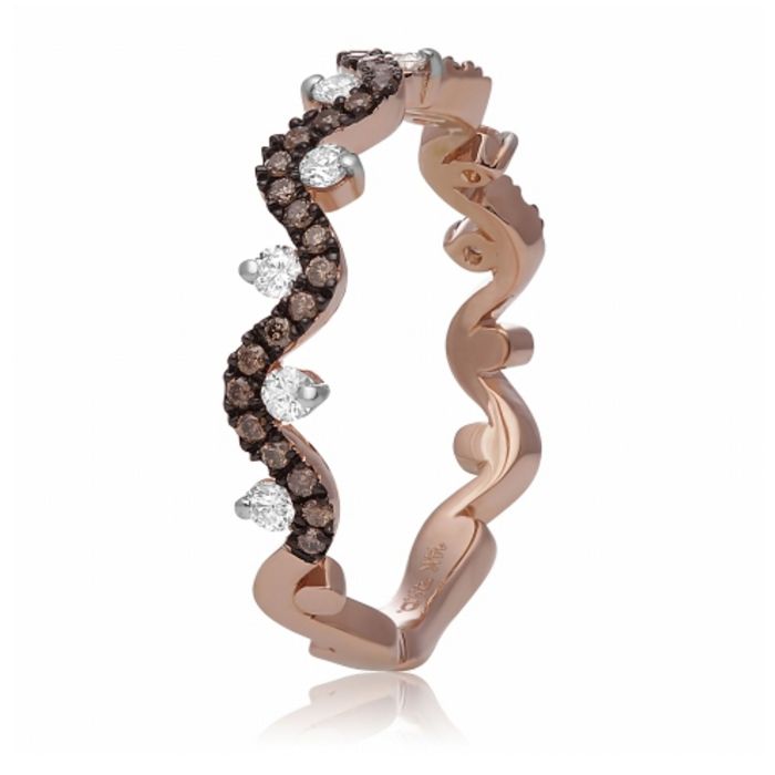 Rose Gold, Wavy Black and Champagne Diamond Ring, side view