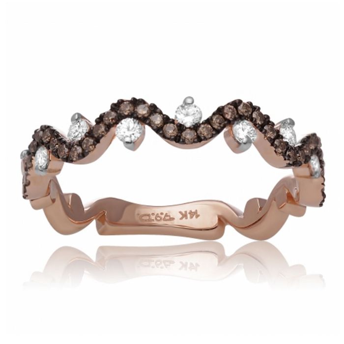 Rose Gold, Wavy Black and Champagne Diamond Ring