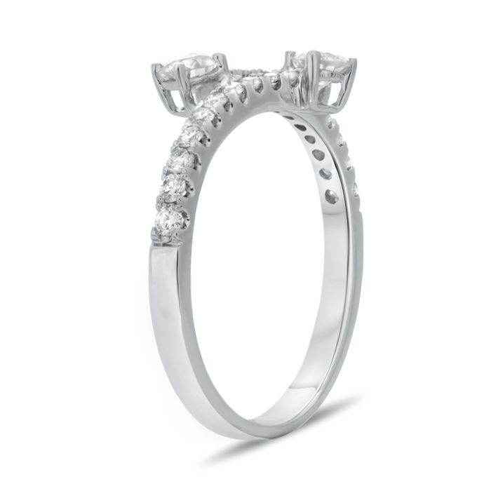 14K White Gold Bypass Diamond Radiance Ring: Sophisticated with a touch of charm. Crafted from high-quality white gold, featuring round-cut diamonds for brilliance, side view