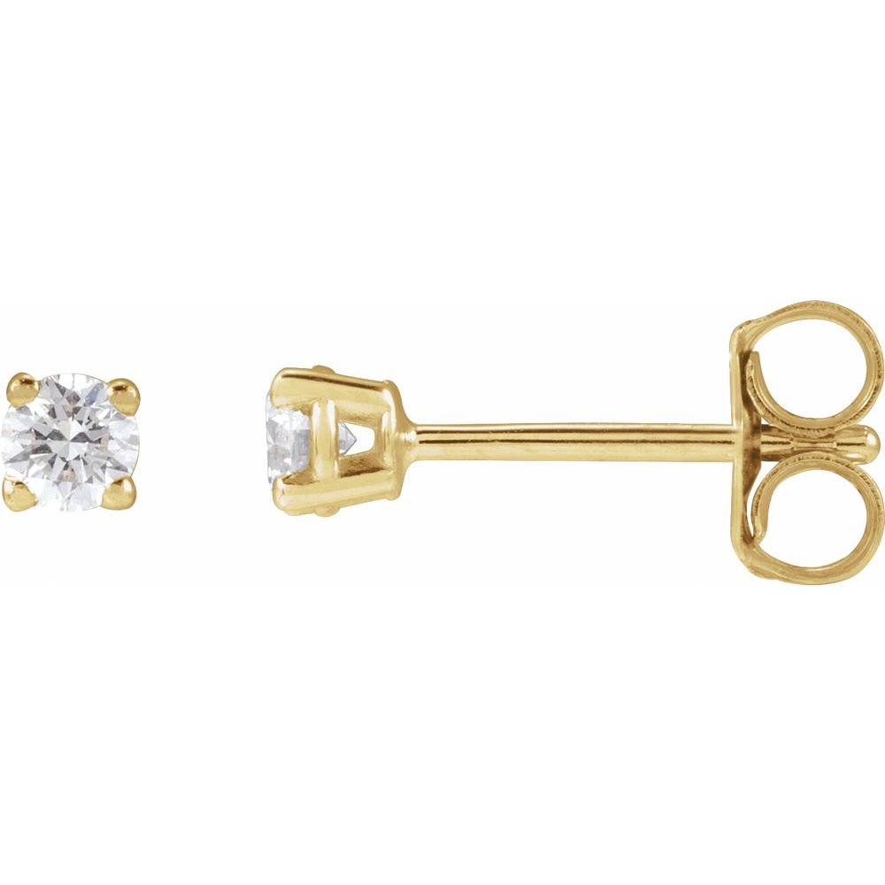 Yellow gold lab-grown diamond stud earrings with 1/5 carat total weight, side view