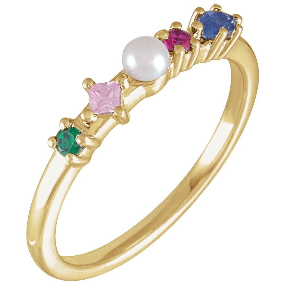 14K Yellow Gold Cultured Freshwater Pearl & Natural Multi-Gemstone Ring 14K Yellow Gold Cultured Freshwater Pearl & Natural Multi-Gemstone Ring