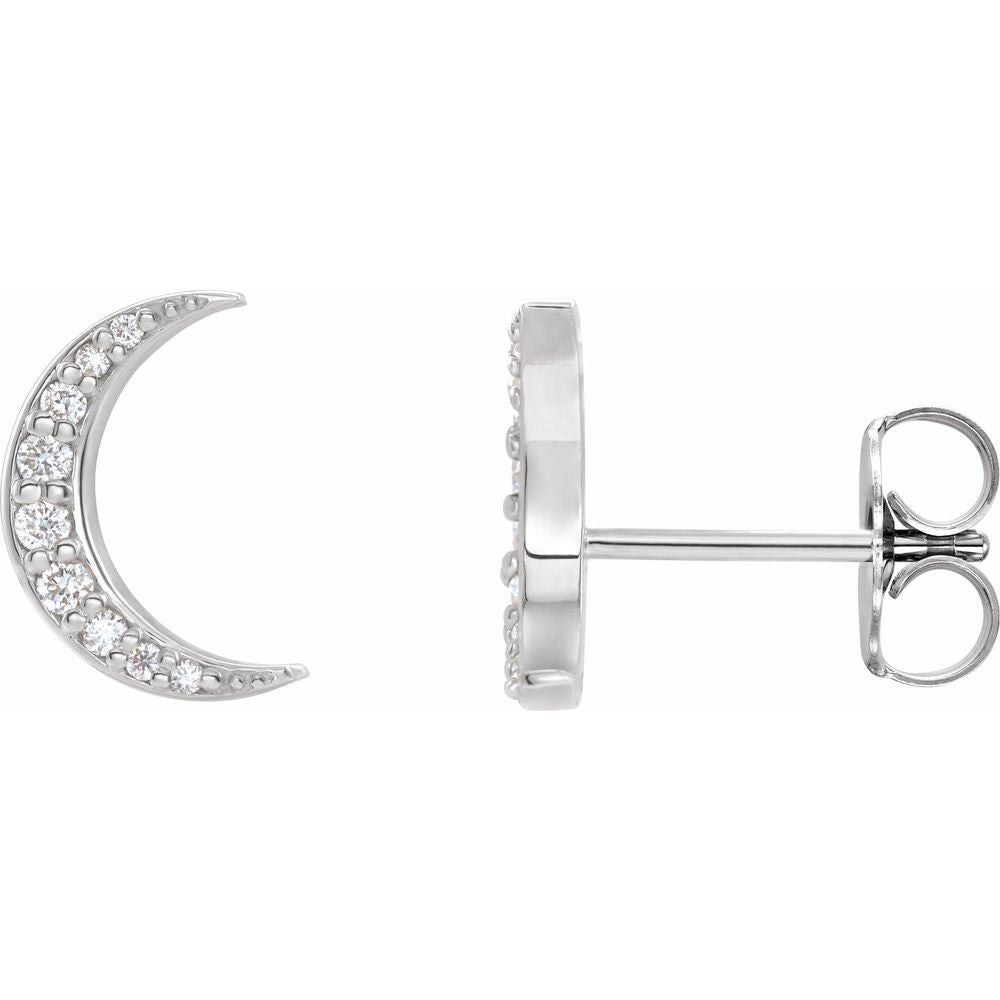 Natural Diamond Cresent Moon Earrings white gold