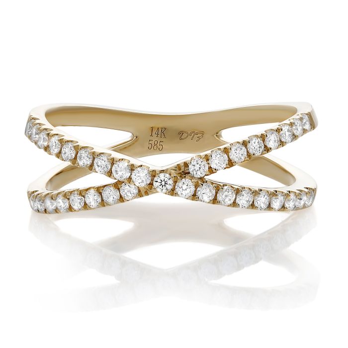 yellow gold diamond criss-cross ring