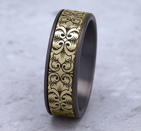 Border Script - Tantalum Grey/14K Yellow