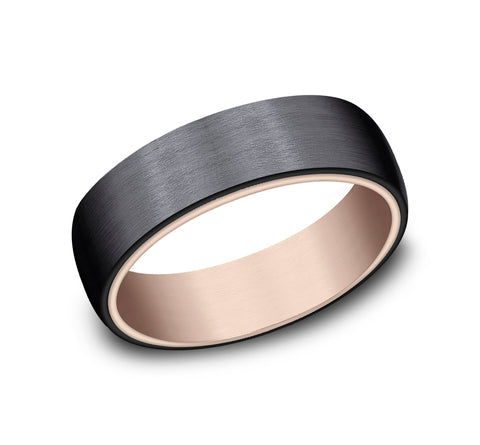 The Baron - 14K Rose/Black Titanium wedding band